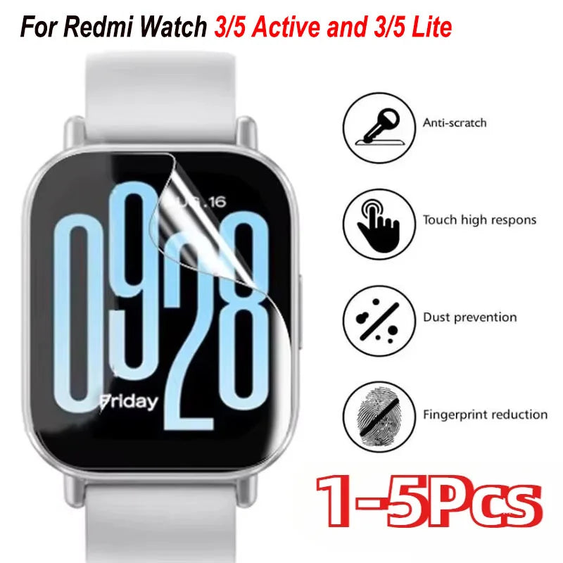 1-5PCS Hydrogel Film For Xiaomi Redmi Watch 5 Active / 5 Lite Watch 4 3 Waterproof Screen Protector Redmi Watch 5/4/3 Soft Film